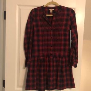 Red and navy plaid shirt dress